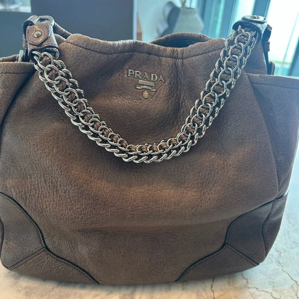 Prada light Brown/ Mocha color Glazed Leather Women's Bag